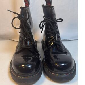 Dr. Martens 1460 Patent Leather Black Rainbow Stitch Combat Boots